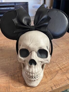 Black Faux Leather Bow Mouse Ears Headband for Adults - handmade